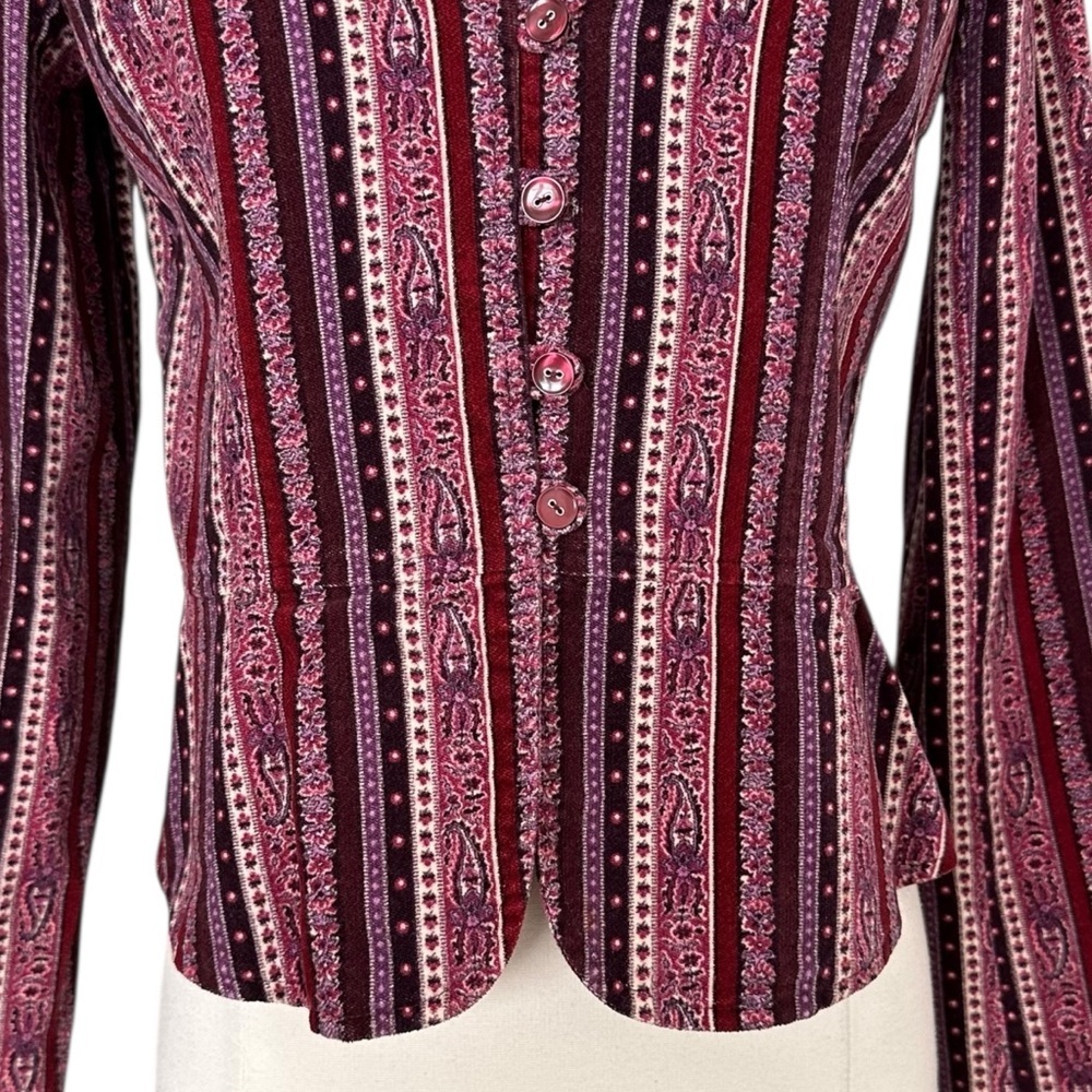 Vintage Inspired Boho Purple Velvet Stripe Blazer Jacket Hippie Retro 70s Small - Picture 4 of 13